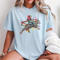 RodyThread Rodeo Leopard Wild Ride Oversized Graphic T-Shirt Women's Retro Western Country Music Festival Chic Cream Cotton Blend Vintage Cowgirl She's A Wild One Graphic Tee Trendy Summer Top Y2K Aesthetic Streetwear Leopard Print Outfit