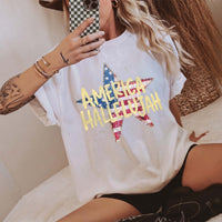 RodyThread America Hallelujah Graphic T-Shirt For Women Western Country Retro Patriotic 4th of July Brown Cotton Summer Festival Top Cowgirl Shirt USA Flag Star Distressed Vintage Tee American Pride Holiday Concert Apparel Outfit