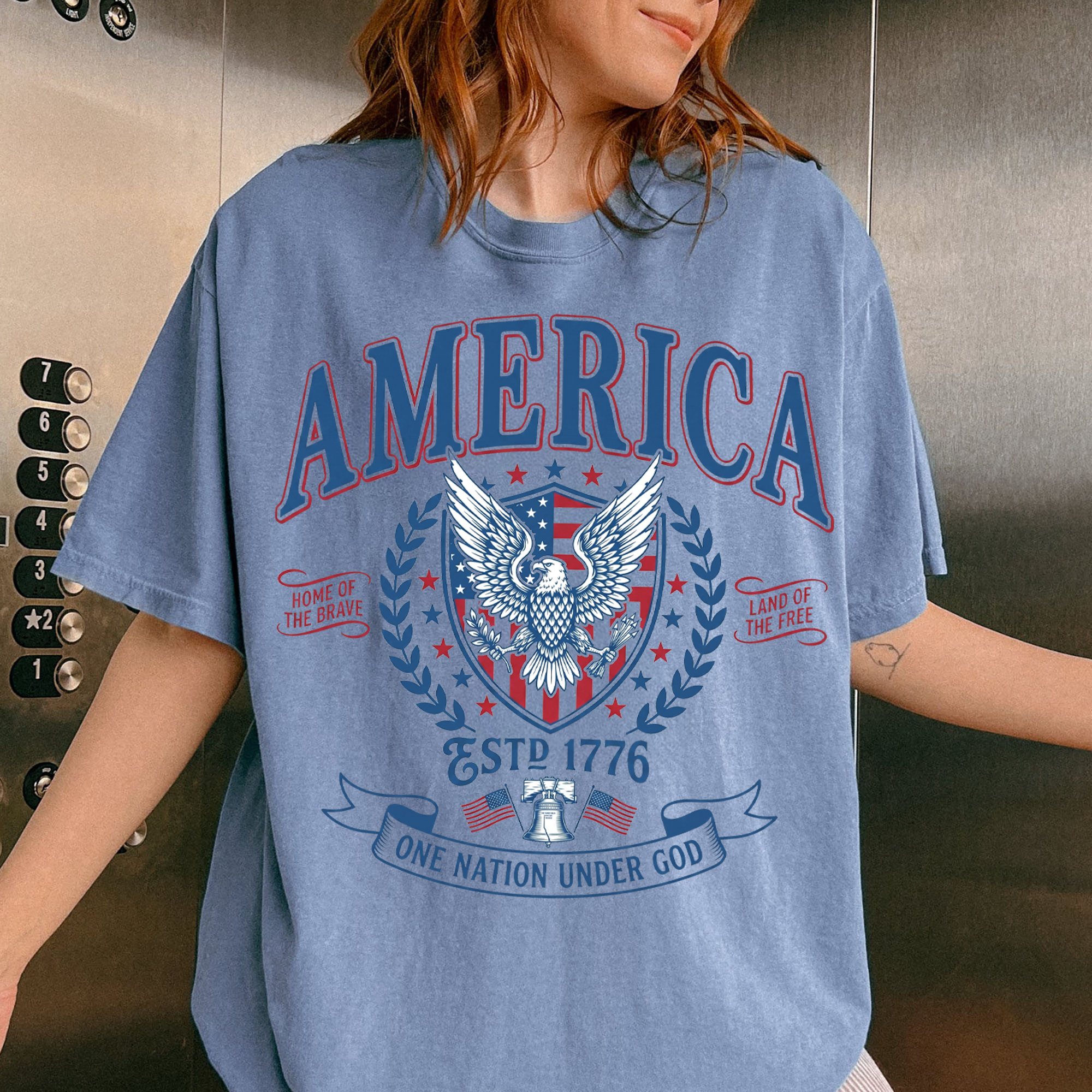 RodyThread Vintage America Patriotic Eagle Shirt USA Independence Day Tee Fourth of July Graphic Tee One Nation Under God Shirt Retro USA Gift Estd 1776 Cream Ivory T-Shirt American Flag Liberty Bell Oversized Aesthetic Men Women Casual Summer Top