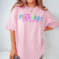 RodyThread Pregnant Girl Summer Shirt Graphic Tee For First Time Mom Preppy Retro Y2K Style Purple Cotton Blend Top Pregnant Wife Gift Baby Announcement Apparel Mothers Day Present Cute Maternity Casual Loose Fit Summer Clothes