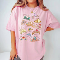 RodyThread Enchanted Tiara Design Shirt Women's Oversized Graphic T-Shirt Vintage Tiara Collection Aesthetic Tee Coquette Dreamy Fairytale Vacation Outfit Soft Cotton Princess Crown Shirt Magic Theme Park Loose Fit Summer Casual Basic Top