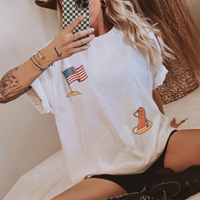 RodyThread Hotdog Salute 4th of July Patriotic Meme Oversized Graphic T-Shirt For Women Preppy Retro Casual Pink Cotton Blend Funny Summer BBQ Independence Day Tee Humorous USA Flag Novelty Top Vintage Wash Y2K Aesthetic Apparel Festival Wear