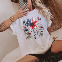 RodyThread Vintage USA 250th Anniversary Floral T-Shirt America 1776-2026 Graphic Tee Cute Patriotic American Flag Flower Butterfly Faith Freedom Pride Sage Green TShirt Women 4th of July Semiquincentennial Retro Aesthetic Casual Oversized Top