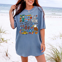 RodyThread Happy 250 America Shirt 1776 to 2026 USA Eagle Doodle Graphic Art Tee July 4th Independence Day Sweatshirt & USA Icons T Shirt for Women Men Cute Fourth of July Semiquincentennial Patriotic Oversized T-Shirt