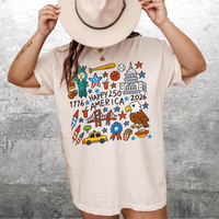 RodyThread Happy 250 America Shirt 1776 to 2026 USA Eagle Doodle Graphic Art Tee July 4th Independence Day Sweatshirt & USA Icons T Shirt for Women Men Cute Fourth of July Semiquincentennial Patriotic Oversized T-Shirt