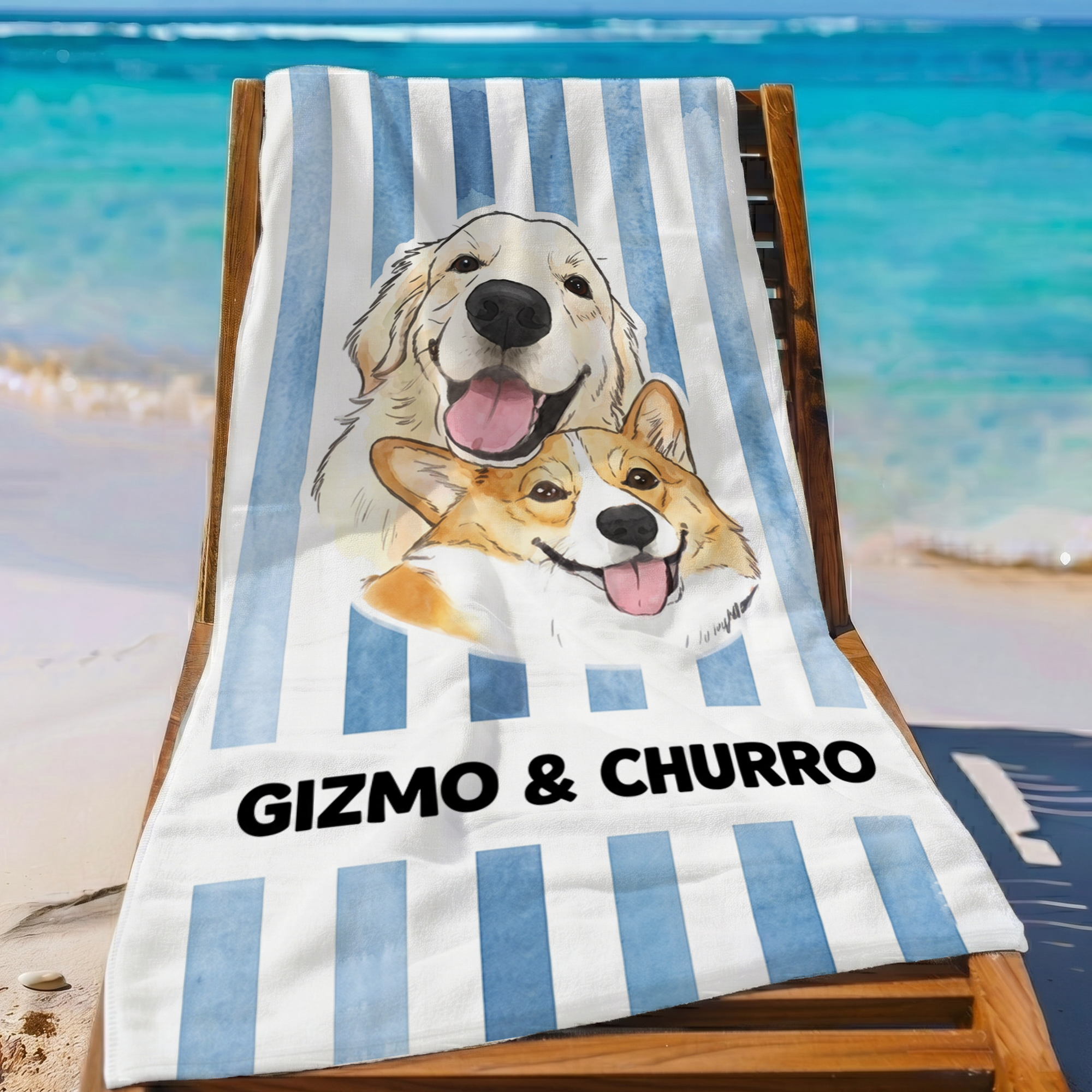 RodyThread Custom Personalized Pet Portrait Name Beach Towel for Dog Mom Cat Lovers Preppy Summer Cabana Stripe Aesthetic Colorful Microfiber Pool Swim Towel Matching Outfit Pet Stripe Towel Unique Gift Vacation Essentials 2026