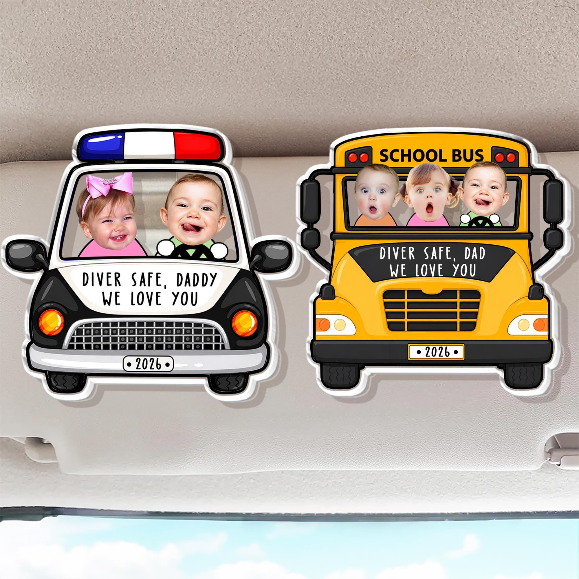 Personalized Police Car Custom Photo Visor Clip Auto Accessory for Dads Fathers Police Officers Cute Sentimental Meaningful Gift Black White Acrylic Sun Visor Decoration Drive Safe Daddy We Love You Picture Ornament Car Interior Decor Idea