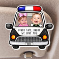 Personalized Police Car Custom Photo Visor Clip Auto Accessory for Dads Fathers Police Officers Cute Sentimental Meaningful Gift Black White Acrylic Sun Visor Decoration Drive Safe Daddy We Love You Picture Ornament Car Interior Decor Idea