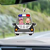 Personalized Police Car Custom Photo Visor Clip Auto Accessory for Dads Fathers Police Officers Cute Sentimental Meaningful Gift Black White Acrylic Sun Visor Decoration Drive Safe Daddy We Love You Picture Ornament Car Interior Decor Idea