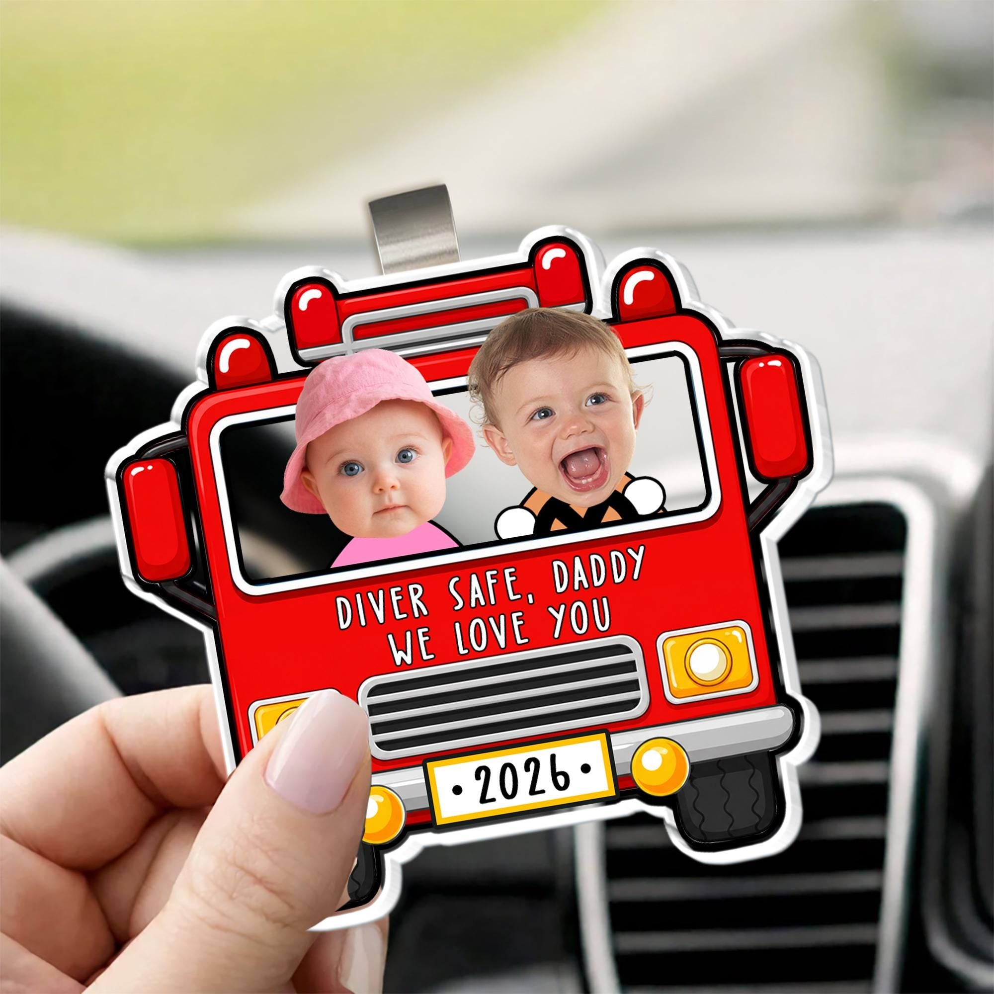 Personalized Police Car Custom Photo Visor Clip Auto Accessory for Dads Fathers Police Officers Cute Sentimental Meaningful Gift Black White Acrylic Sun Visor Decoration Drive Safe Daddy We Love You Picture Ornament Car Interior Decor Idea