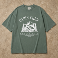 RodyThread Personalized Cabin Crew Matching Bachelorette Shirt Women's Oversized Graphic T-Shirt Outdoorsy Cottagecore Camp Bach Cotton Top Lake Tahoe Bridal Party Last Trail Before The Veil Bride Squad Tee