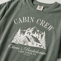 RodyThread Personalized Cabin Crew Matching Bachelorette Shirt Women's Oversized Graphic T-Shirt Outdoorsy Cottagecore Camp Bach Cotton Top Lake Tahoe Bridal Party Last Trail Before The Veil Bride Squad Tee