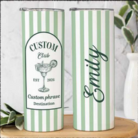 RodyThread Personalized Vacation Tumbler 20oz Skinny Tumbler Bridesmaid Proposal Gift Preppy Italian Summer Amalfi Coast Bachelorette Mint Green Striped Stainless Steel Custom Birthday Cruise Cup Party Last Toast on the Coast Decor