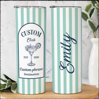 RodyThread Personalized Vacation Tumbler 20oz Skinny Tumbler Bridesmaid Proposal Gift Preppy Italian Summer Amalfi Coast Bachelorette Mint Green Striped Stainless Steel Custom Birthday Cruise Cup Party Last Toast on the Coast Decor