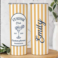 RodyThread Personalized Vacation Tumbler 20oz Skinny Tumbler Bridesmaid Proposal Gift Preppy Italian Summer Amalfi Coast Bachelorette Mint Green Striped Stainless Steel Custom Birthday Cruise Cup Party Last Toast on the Coast Decor