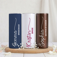 RodyThread Custom Personalized Bridesmaid Proposal Gift 20oz Skinny Tumbler For Bridal Party Minimalist Elegant Aesthetic Dusty Blue And White Insulated Stainless Steel Cup Custom Name Bachelorette Party Favor Gifts Box