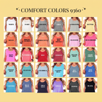 A grid chart displaying 30 numbered Comfort Colors muscle tank top options with color names.