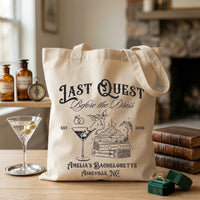 RodyThread Last Quest Before the Dress Tote Bag For Bride And Bridesmaids Bachelorette Squad Gift Fantasy RPG Medieval Renaissance Faire Bookish Aesthetic Natural Canvas Custom DND Party Favor Goodie Bag Hangover Kit Reusable