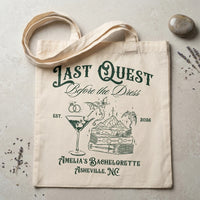 RodyThread Last Quest Before the Dress Tote Bag For Bride And Bridesmaids Bachelorette Squad Gift Fantasy RPG Medieval Renaissance Faire Bookish Aesthetic Natural Canvas Custom DND Party Favor Goodie Bag Hangover Kit Reusable