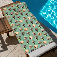 RodyThread Custom Pet Face Pattern Beach Towel For Dog Moms Preppy Aesthetic Sage Green Microfiber Personalized Puppy Portrait Pool Blanket Summer Vacation Essentials Funny Personalized Gift For Animal Lovers Custom Pet Patern Beach Towel