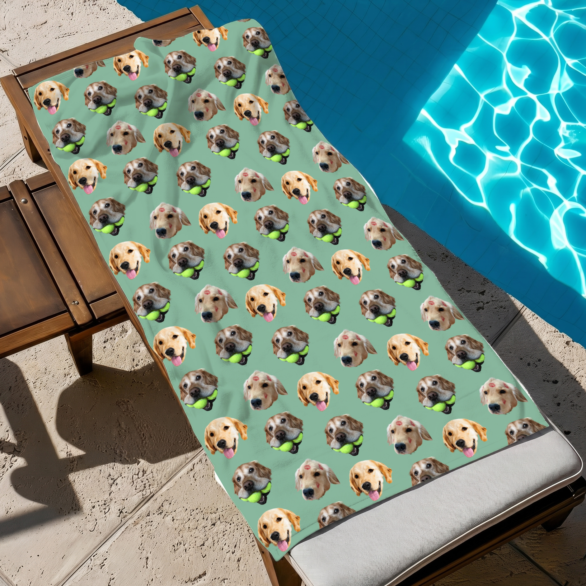 RodyThread Custom Pet Face Pattern Beach Towel For Dog Moms Preppy Aesthetic Sage Green Microfiber Personalized Puppy Portrait Pool Blanket Summer Vacation Essentials Funny Personalized Gift For Animal Lovers Custom Pet Patern Beach Towel