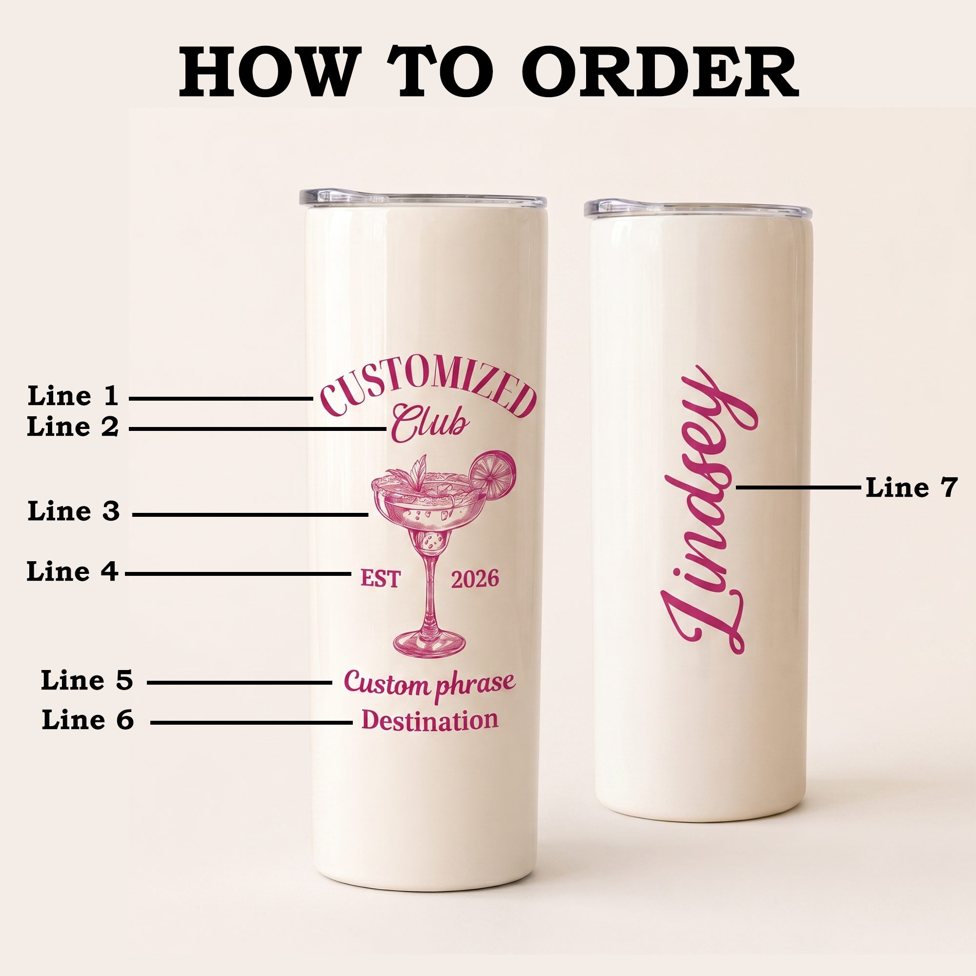 RodyThread Personalized Margarita Cocktail Destination 20oz Skinny Tumbler for Women Bridesmaids Girls Trip Preppy Coquette Aesthetic White Stainless Steel Bachelorette Cup Bridesmaid Proposal Gift Custom Vacation Tumbler Family Reunion Favors