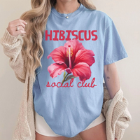 RodyThread Trendy Hibiscus Social Club Graphic Oversized T-Shirt Women Preppy Coconut Girl Aesthetic Coral Pink Cotton Top Tropical Aloha Hawaii Beach Lover Tee Summer Vacation Casual Loose Fit Flower Shirt Japan Okinawa Retro Holiday