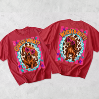 RodyThread Guess What Wiener Butt Funny Dachshund Graphic T-Shirt For Dog Moms And Women Preppy Y2K Retro Summer Vibes White Cotton Tee Sarcastic Dog Lover Novelty Top Trending Leopard Pink Stripes Heart Glasses Apparel