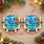 Customer in Los Angeles wearing Alaska Cruise Map Ornament Personalized Travel Keepsake Holiday Gift for Cruisers