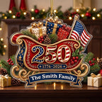 America 250th Anniversary 1776-2026 Ornament, Personalized USA Sleigh Christmas Ornament, Patriotic