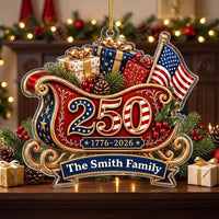 America 250th Anniversary 1776-2026 Ornament, Personalized USA Sleigh Christmas Ornament, Patriotic  on a hanger, ready to ship from Los Angeles