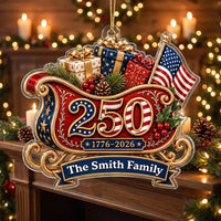 Customer in Los Angeles wearing America 250th Anniversary 1776-2026 Ornament, Personalized USA Sleigh Christmas Ornament, Patriotic 