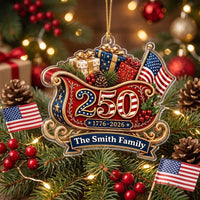 Customer in Los Angeles wearing America 250th Anniversary 1776-2026 Ornament, Personalized USA Sleigh Christmas Ornament, Patriotic 