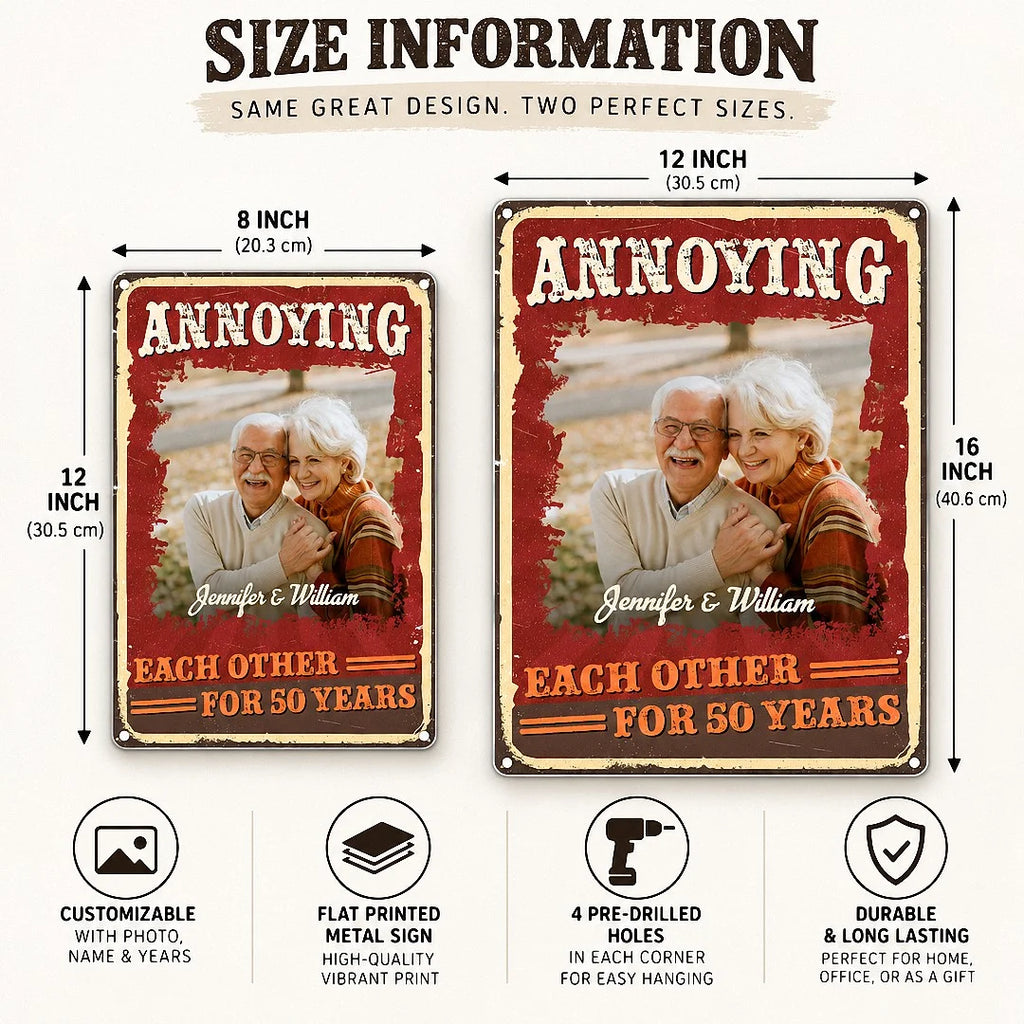 Close-up of Annoying Each Other For 50 Years Sign Golden Wedding Anniversary Gift Funny Couple Decor