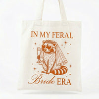Custom In My Feral Bride Era Raccoon Canvas Tote Bag for Bride and Bridesmaids Funny Retro Y2K Gen Z Meme Aesthetic Bridal Shower Gift Bachelorette Party Favor Engagement Wedding Planning Reusable Grocery Shoulder Bag