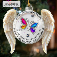 My Mind Still Talks To You But My Soul Knows You Are At Peace Memorial Acrylic Ornament, Bereavement Sympathy Keepsake Gift for Loss of Loved One, White Acrylic with & Red Cardinal Graphic, Wings Spiritual Christmas Tree Decor AST-6239-9804