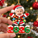 Close-up of Baby Photo Christmas Ornament Personalized Acrylic Bauble with Custom Name and Year for Baby's First for streetwear fans in Los Angeles
