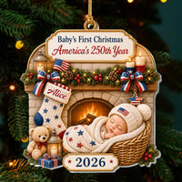 Close-up of Baby's First Christmas Ornament America's 250th Year Personalized Newborn Keepsake Gift for Baby Sho for streetwear fans in Los Angeles