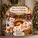 Baby's First Christmas Ornament America's 250th Year Personalized Newborn Keepsake Gift for Baby Sho