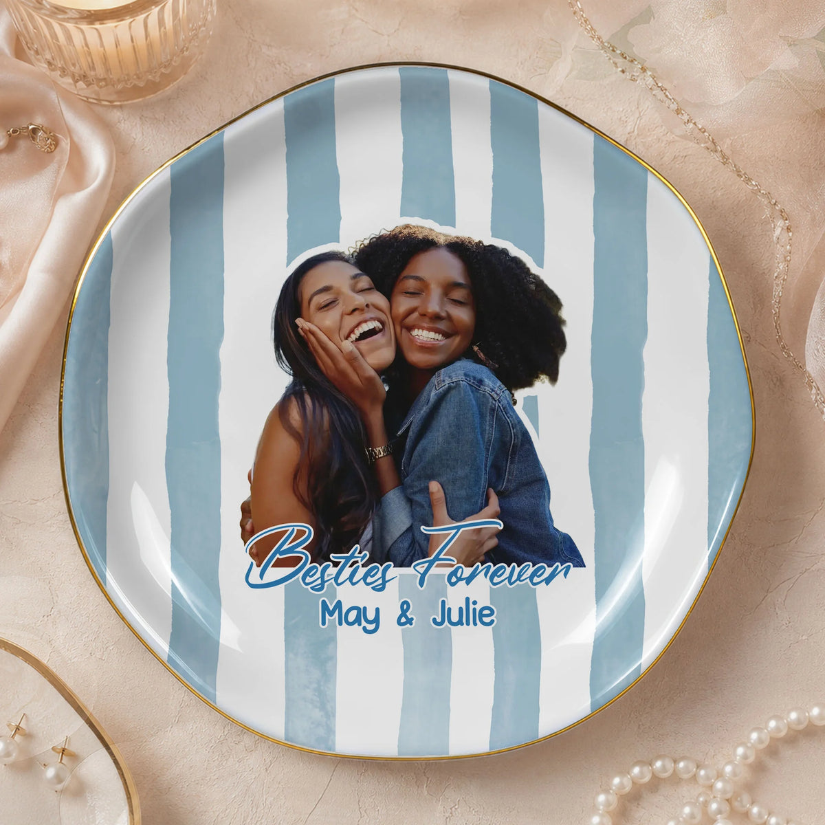 Besties Forever Trinket Dish Personalized Ceramic Jewelry Tray for BFF Friendship Gift