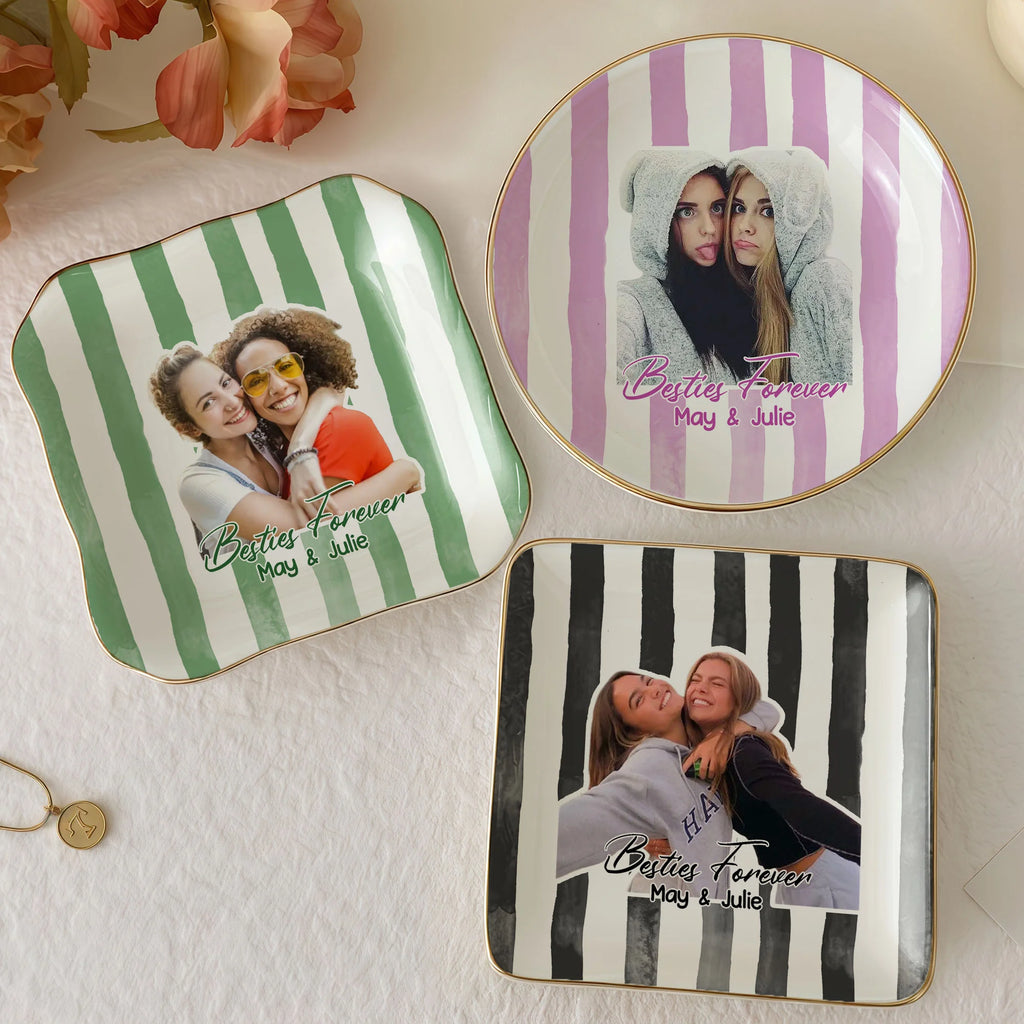 Besties Forever Trinket Dish Personalized Ceramic Jewelry Tray for BFF Friendship Gift