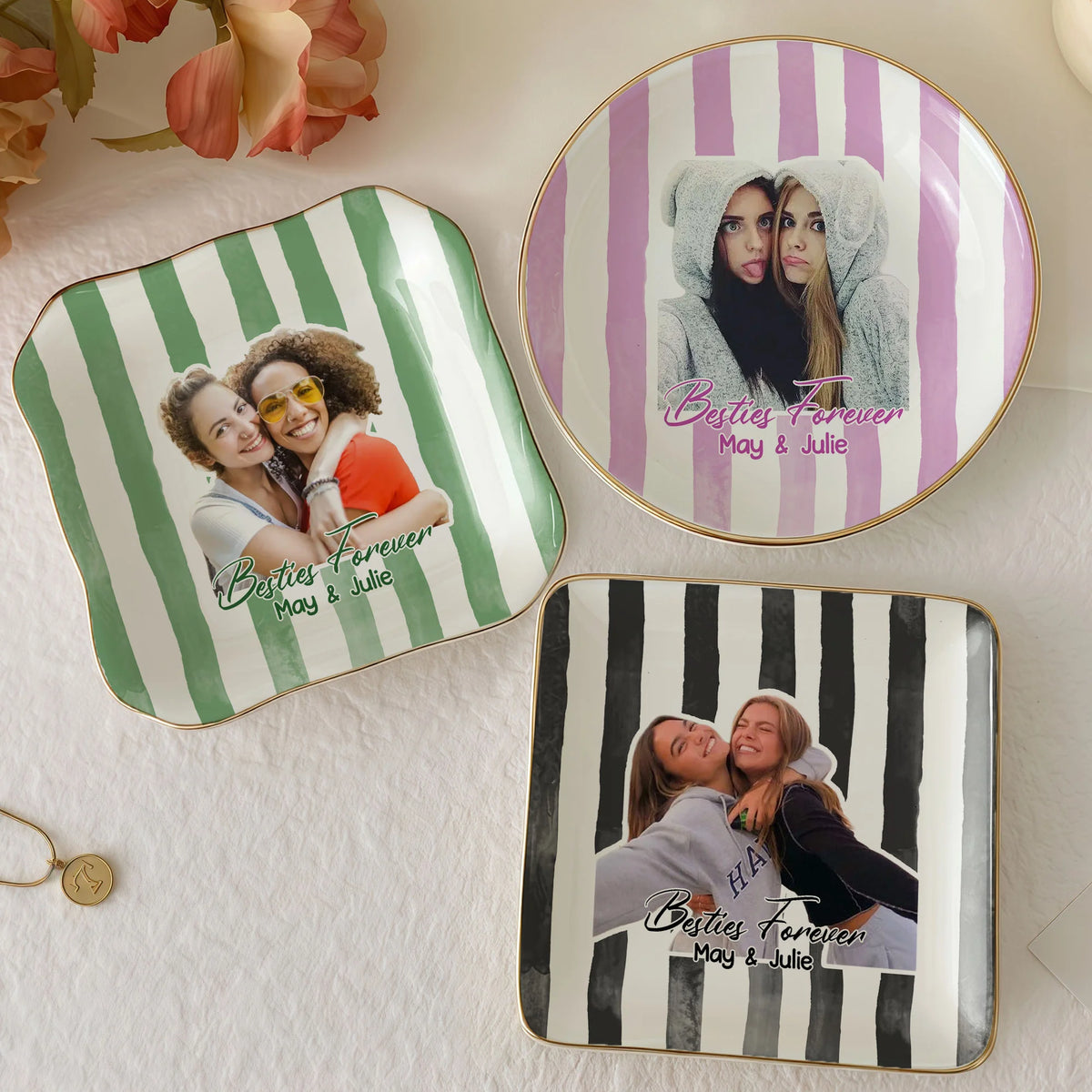 Besties Forever Trinket Dish Personalized Ceramic Jewelry Tray for BFF Friendship Gift