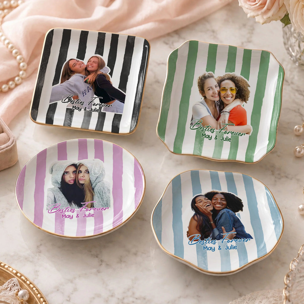 Besties Forever Trinket Dish Personalized Ceramic Jewelry Tray for BFF Friendship Gift