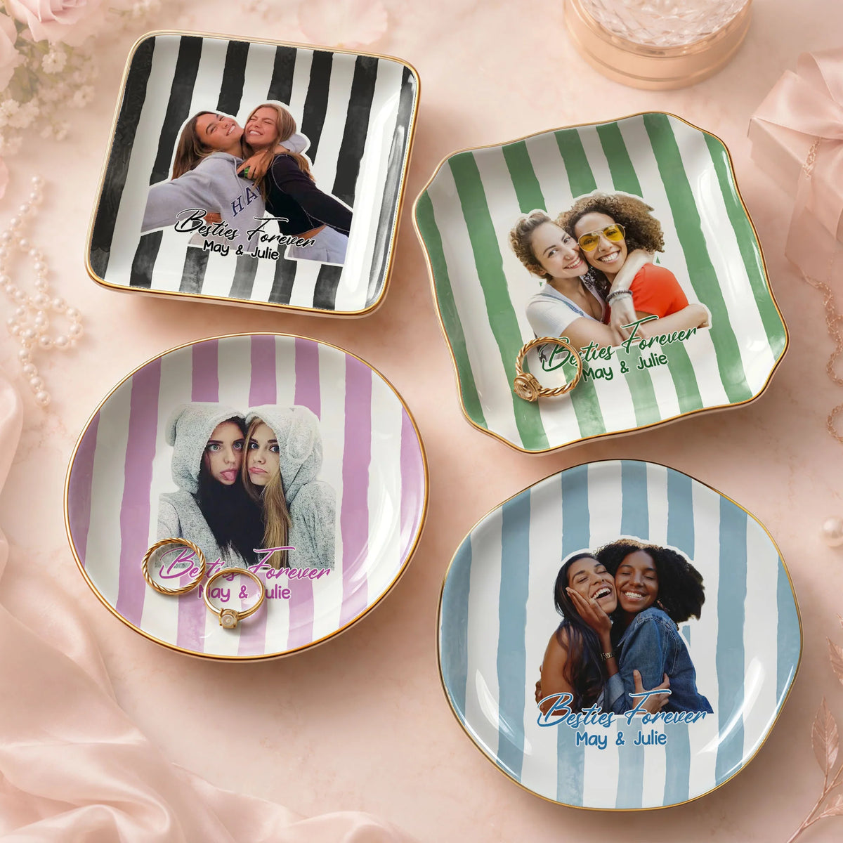 Besties Forever Trinket Dish Personalized Ceramic Jewelry Tray for BFF Friendship Gift