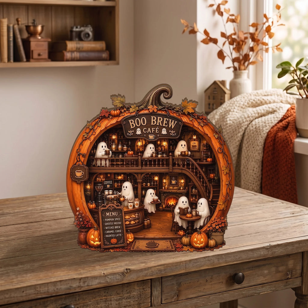 Boo Brew Café Halloween Coffee Bar Decor Ornament Cute Ghost Pumpkin Fall Hanging Decoration