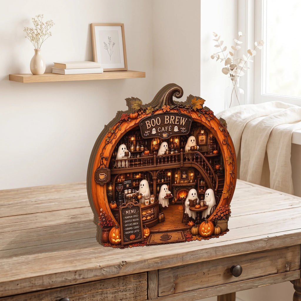 Boo Brew Café Halloween Coffee Bar Decor Ornament Cute Ghost Pumpkin Fall Hanging Decoration