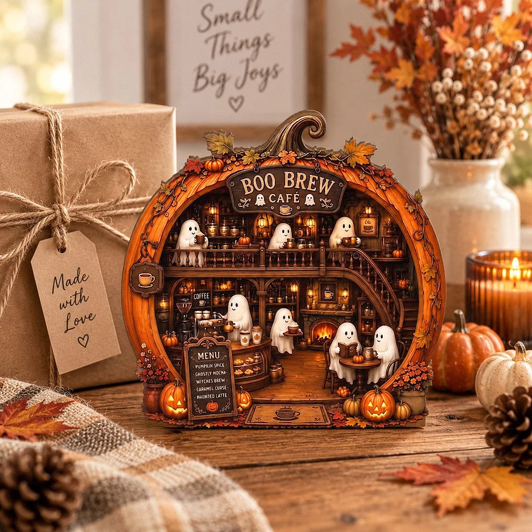 Boo Brew Café Halloween Coffee Bar Decor Ornament Cute Ghost Pumpkin Fall Hanging Decoration
