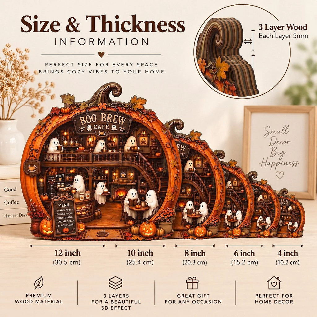 Close-up of Boo Brew Café Halloween Coffee Bar Decor Ornament Cute Ghost Pumpkin Fall Hanging Decoration