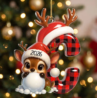 Customer in Los Angeles wearing Buffalo Plaid Reindeer Christmas Ornament Ornament — Ornament