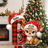 Customer in Los Angeles wearing Buffalo Plaid Reindeer Christmas Ornament Ornament — Ornament
